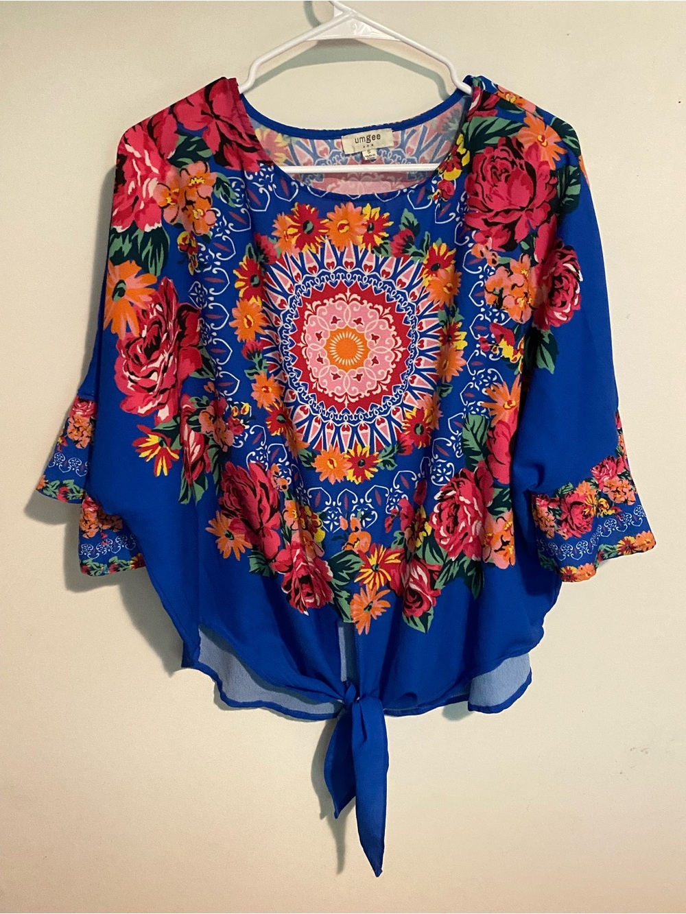 Umgee Royal Blue Floral Tie-Front Blouse